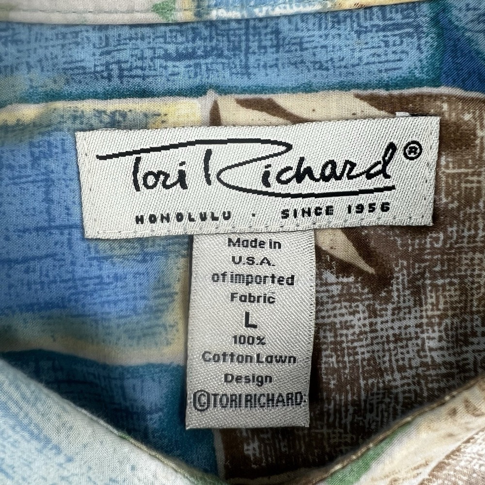 Vintage 90s Tori Richard Honolulu Hawaiian Shirt L Cotton Lawn Patchwork Floral - Picture 4 of 16